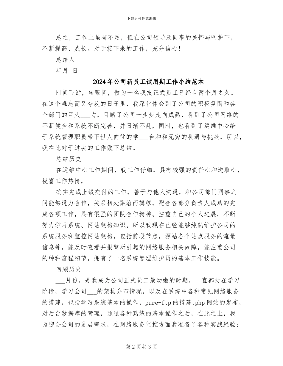 2024年公司新员工试用期个人工作总结范文_第2页