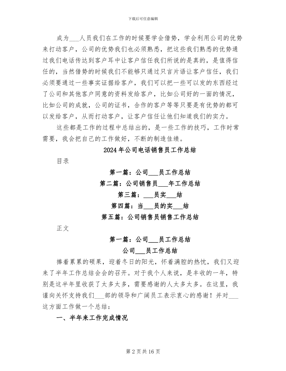 2024年公司电话销售人员工作总结_第2页