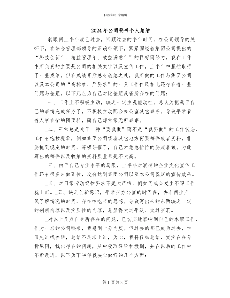 2024年公司秘书个人总结_第1页
