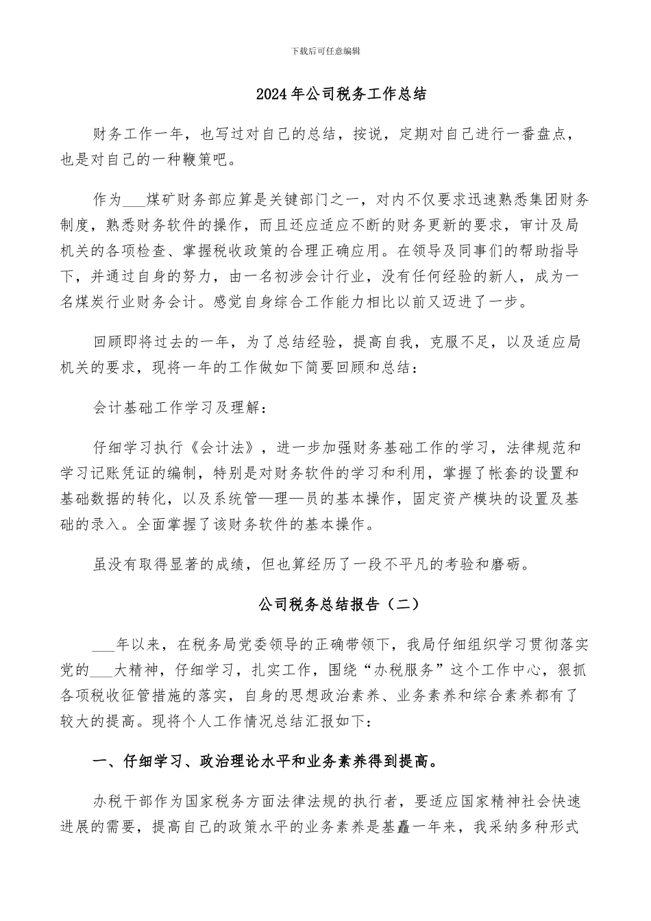 2024年公司税务工作总结_第1页