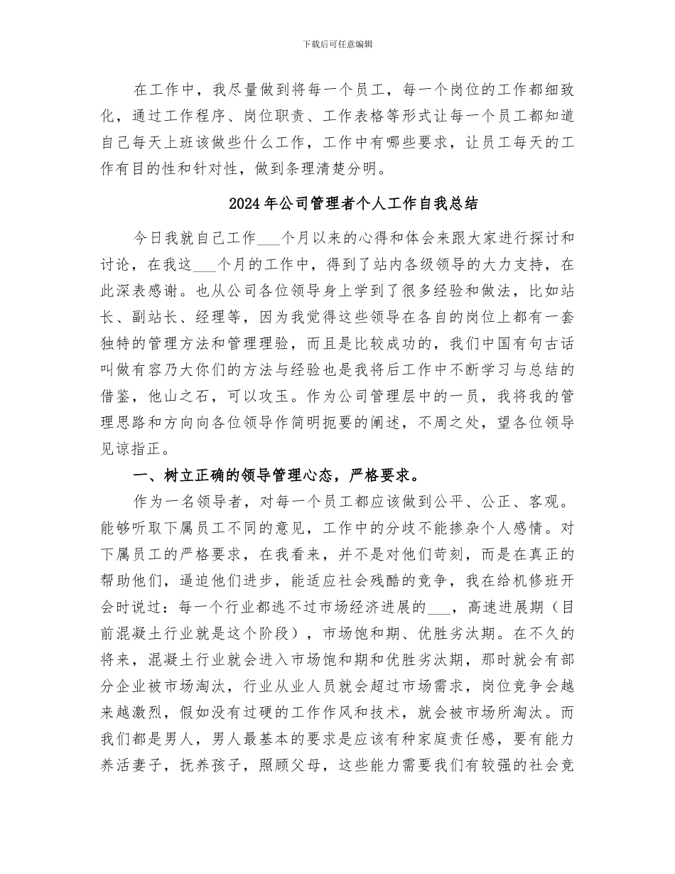 2024年公司管理者个人工作总结范本_第3页