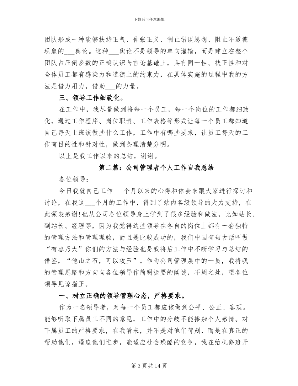 2024年公司管理者个人工作总结_第3页