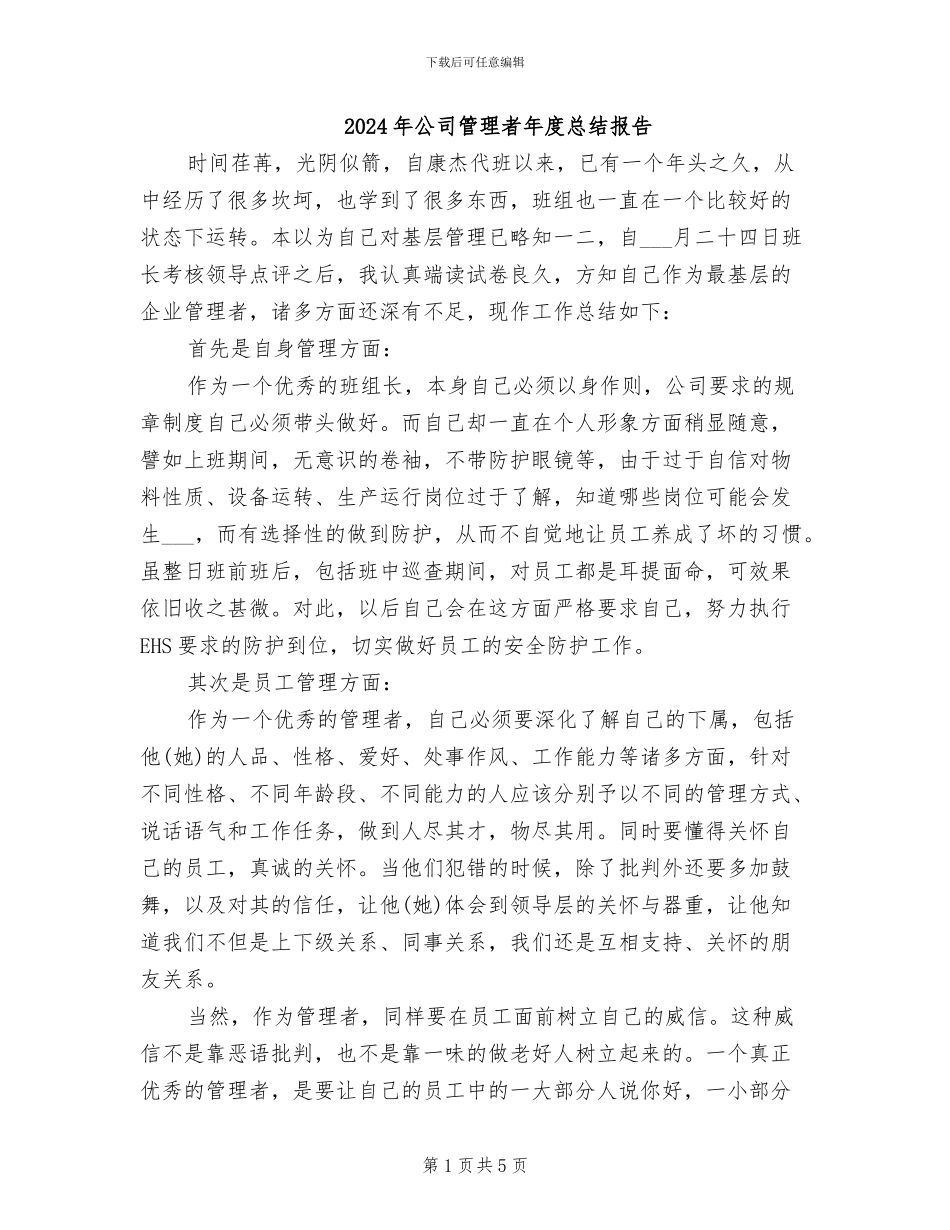 2024年公司管理者年度总结报告_第1页