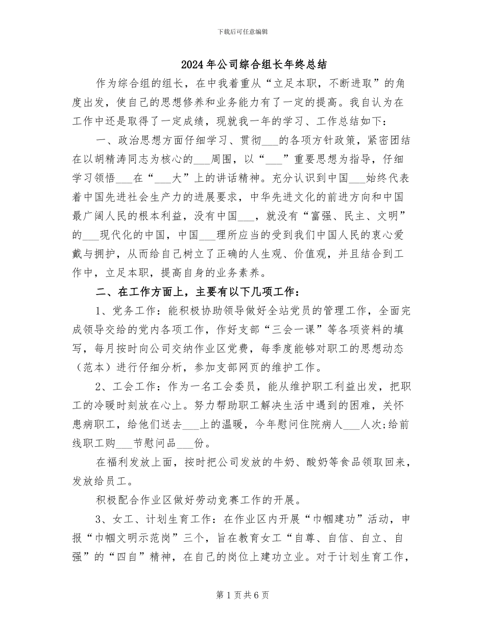 2024年公司综合组长年终总结_第1页