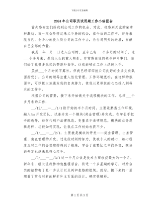 2024年公司职员试用期工作小结报告