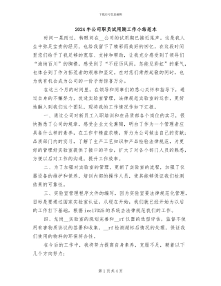 2024年公司职员试用期工作小结范本