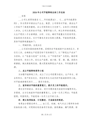 2024年公司节能降耗达标工作总结