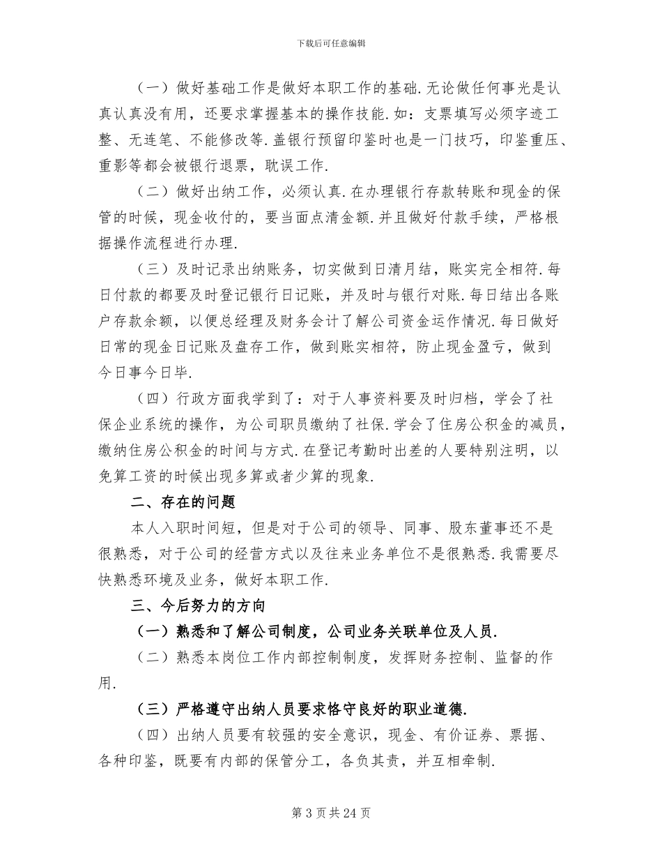 2024年公司财务出纳个人工作总结范文_第3页
