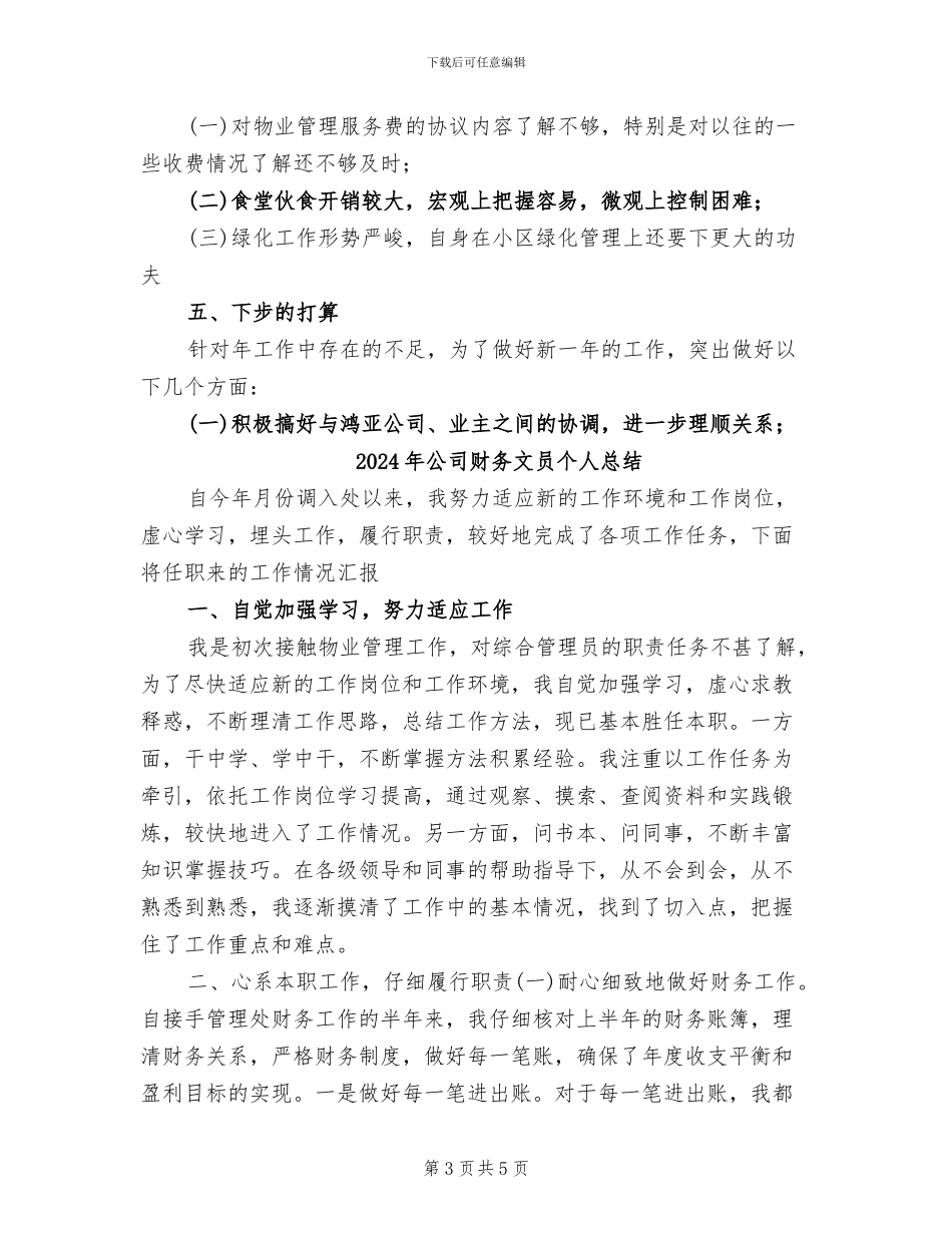 2024年公司财务文员个人工作总结_第3页