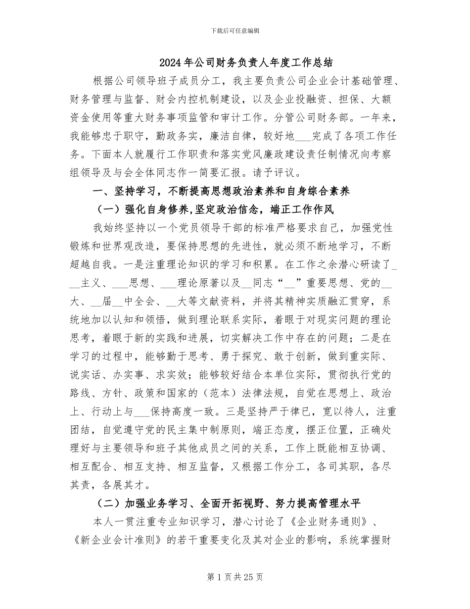 2024年公司财务负责人年度工作总结_第1页