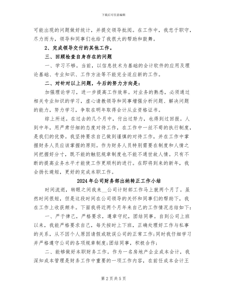 2024年公司财务部出纳年终工作总结_第2页