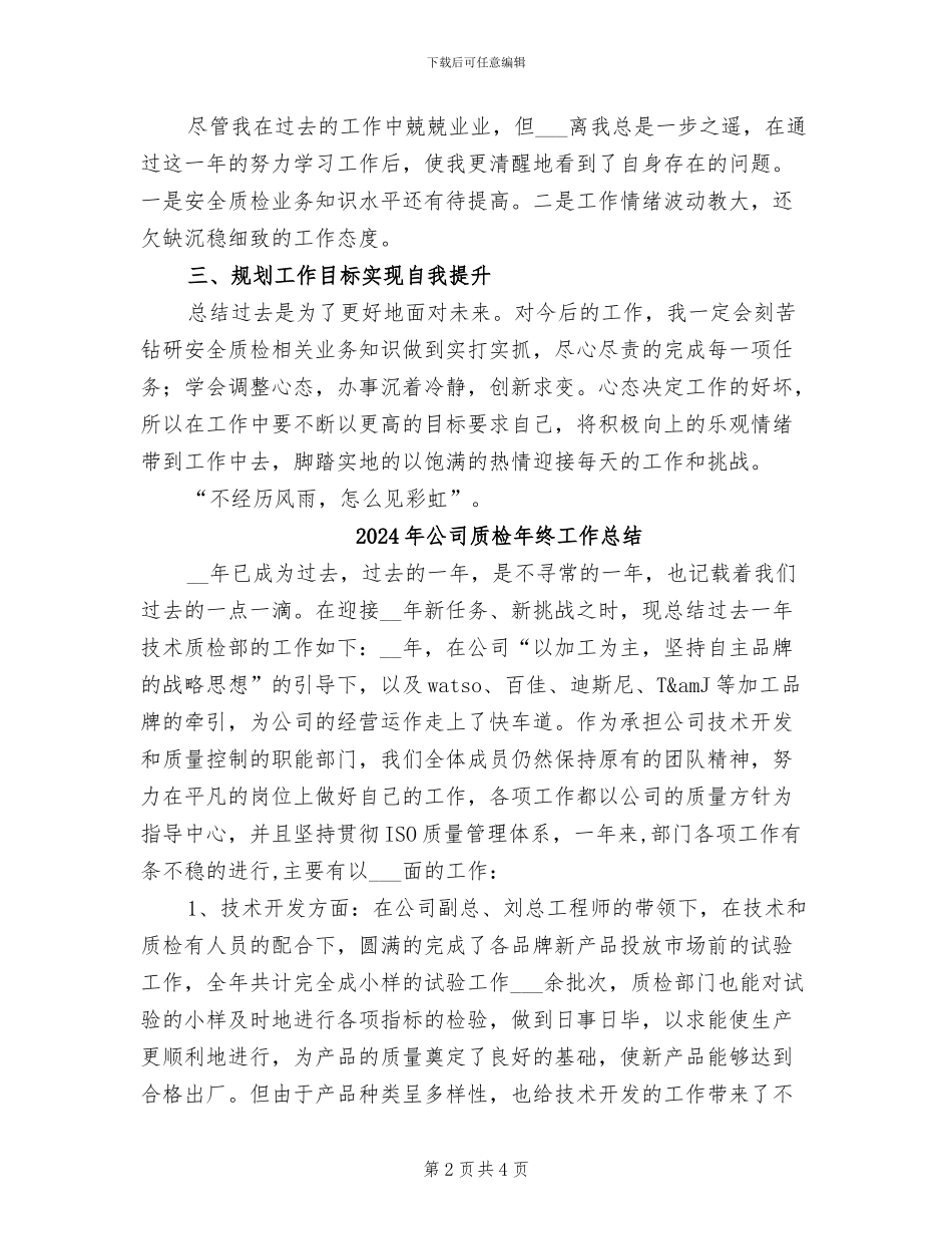 2024年公司质检安全员工作总结_第2页