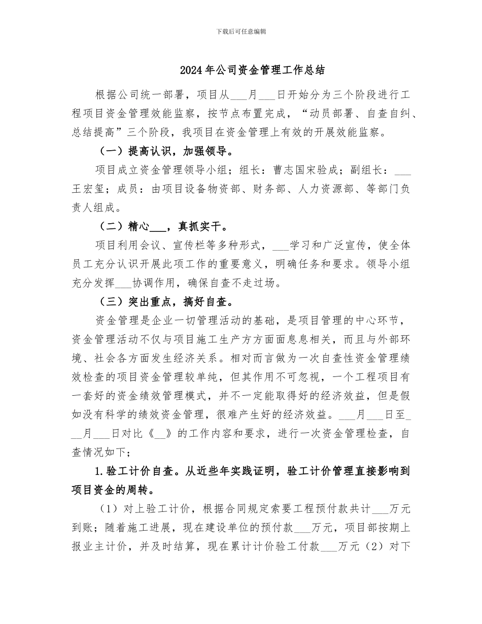 2024年公司资金管理工作总结_第1页