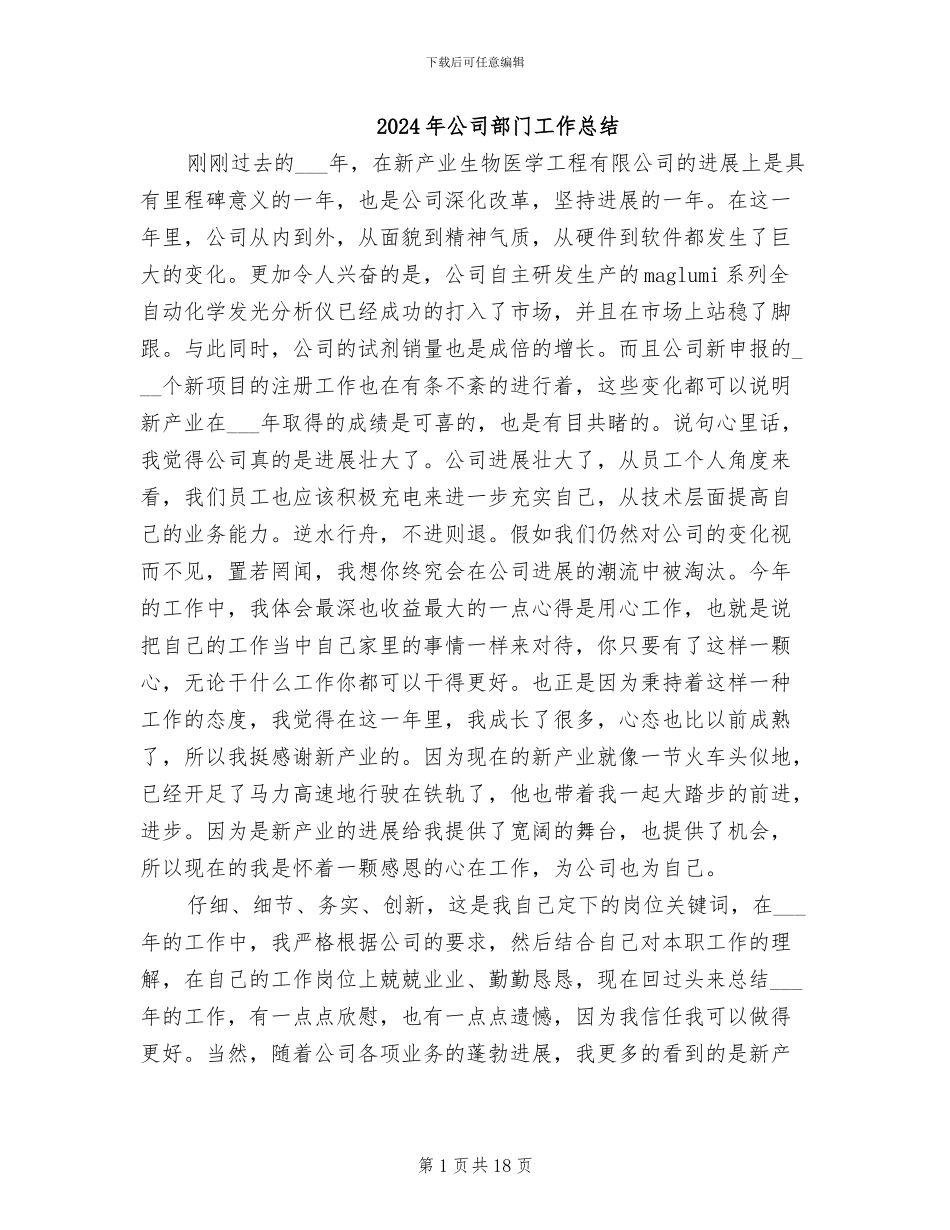 2024年公司部门工作总结_第1页