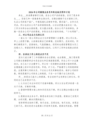2024年公司销售业务员年终总结及明年计划