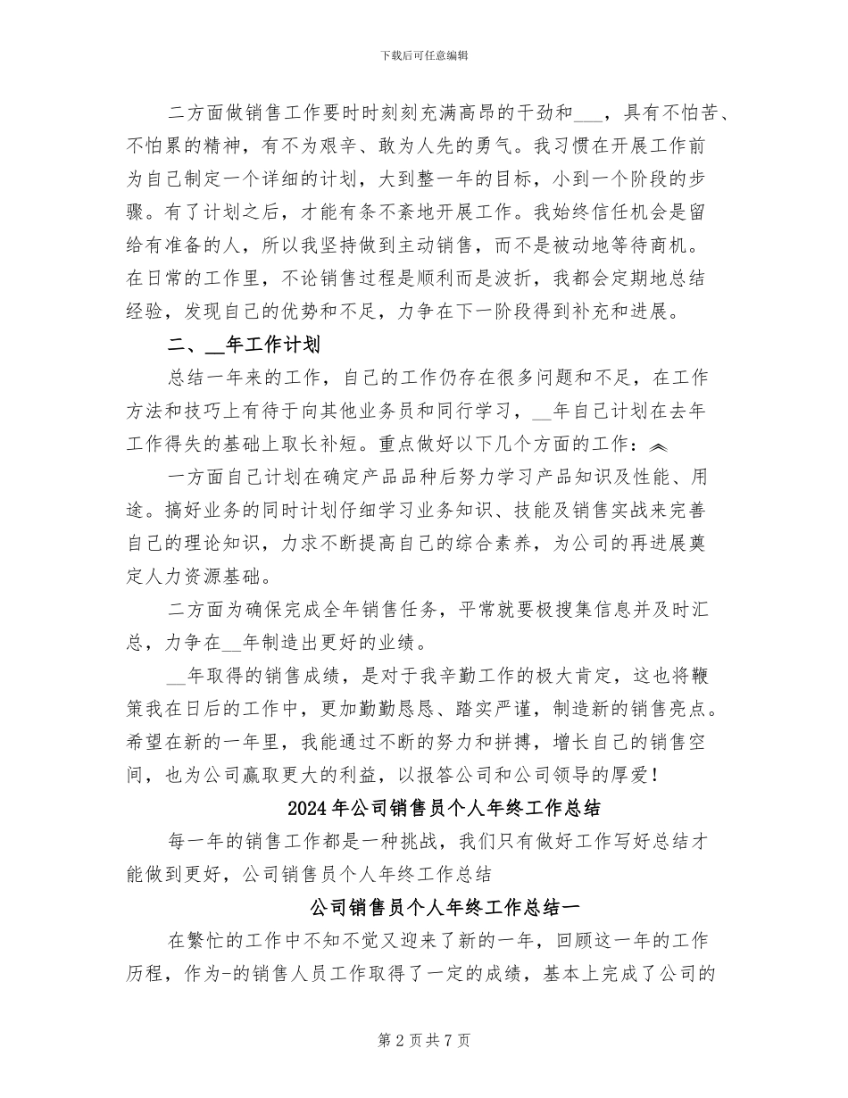 2024年公司销售员个人工作总结_第2页