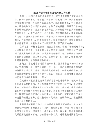 2024年公司销售客服试用期工作总结
