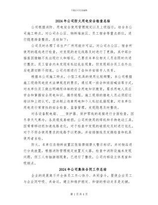 2024年公司防火用电安全检查总结