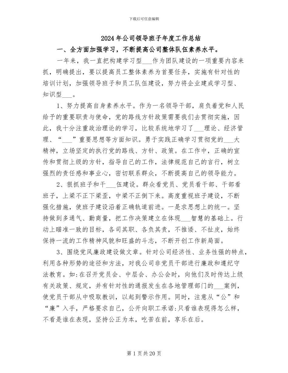 2024年公司领导班子年度工作总结_第1页