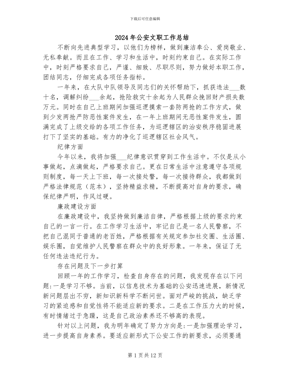 2024年公安文职工作总结_第1页
