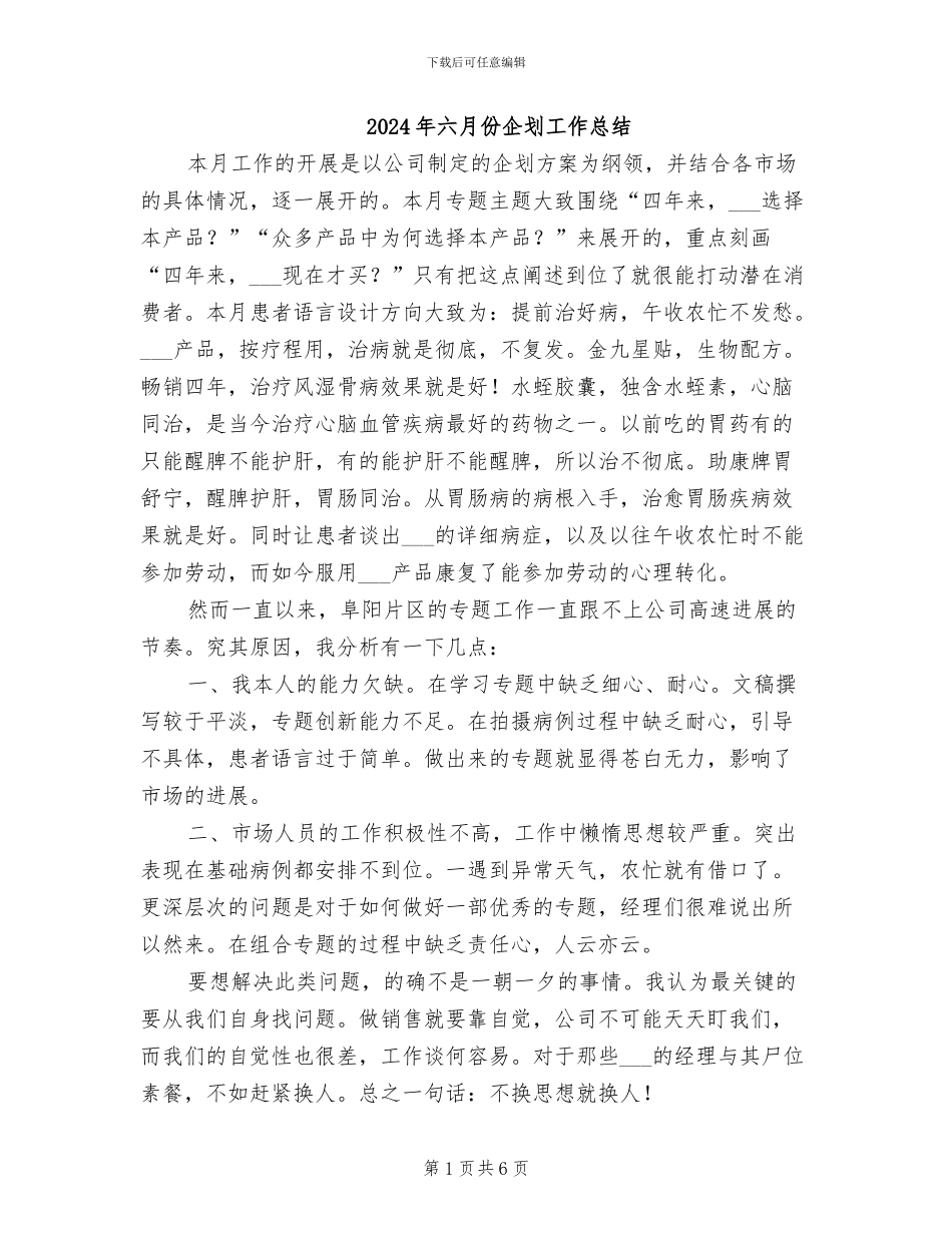 2024年六月份企划工作总结_第1页