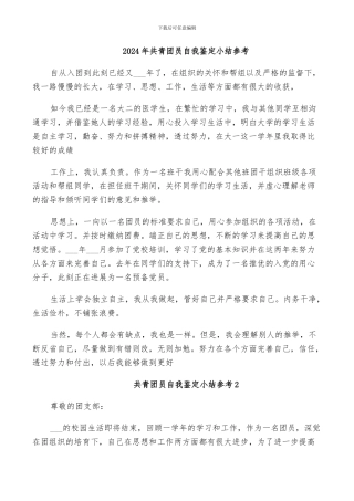 2024年共青团员自我鉴定小结参考