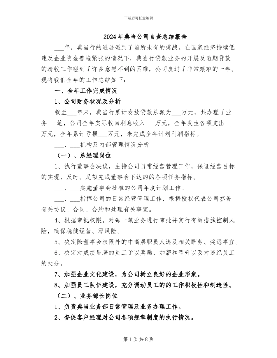 2024年典当公司自查总结报告_第1页