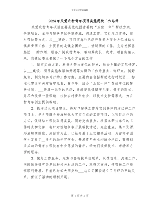 2024年关爱农村青年项目实施现状工作总结