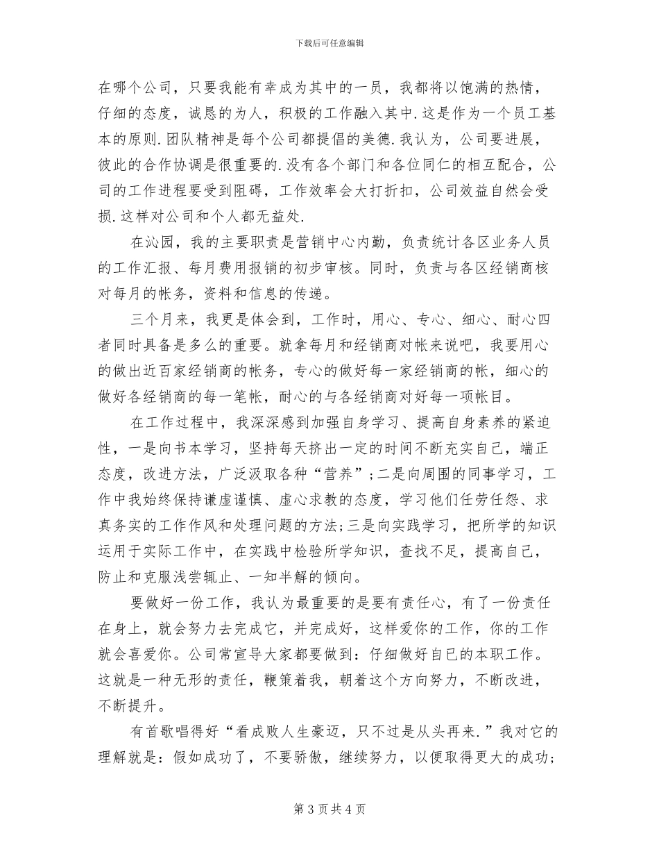 2024年内勤试用期工作总结_第3页