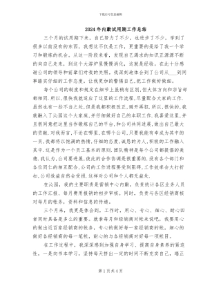 2024年内勤试用期工作总结