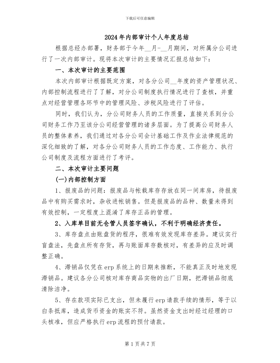 2024年内部审计个人年度总结_第1页