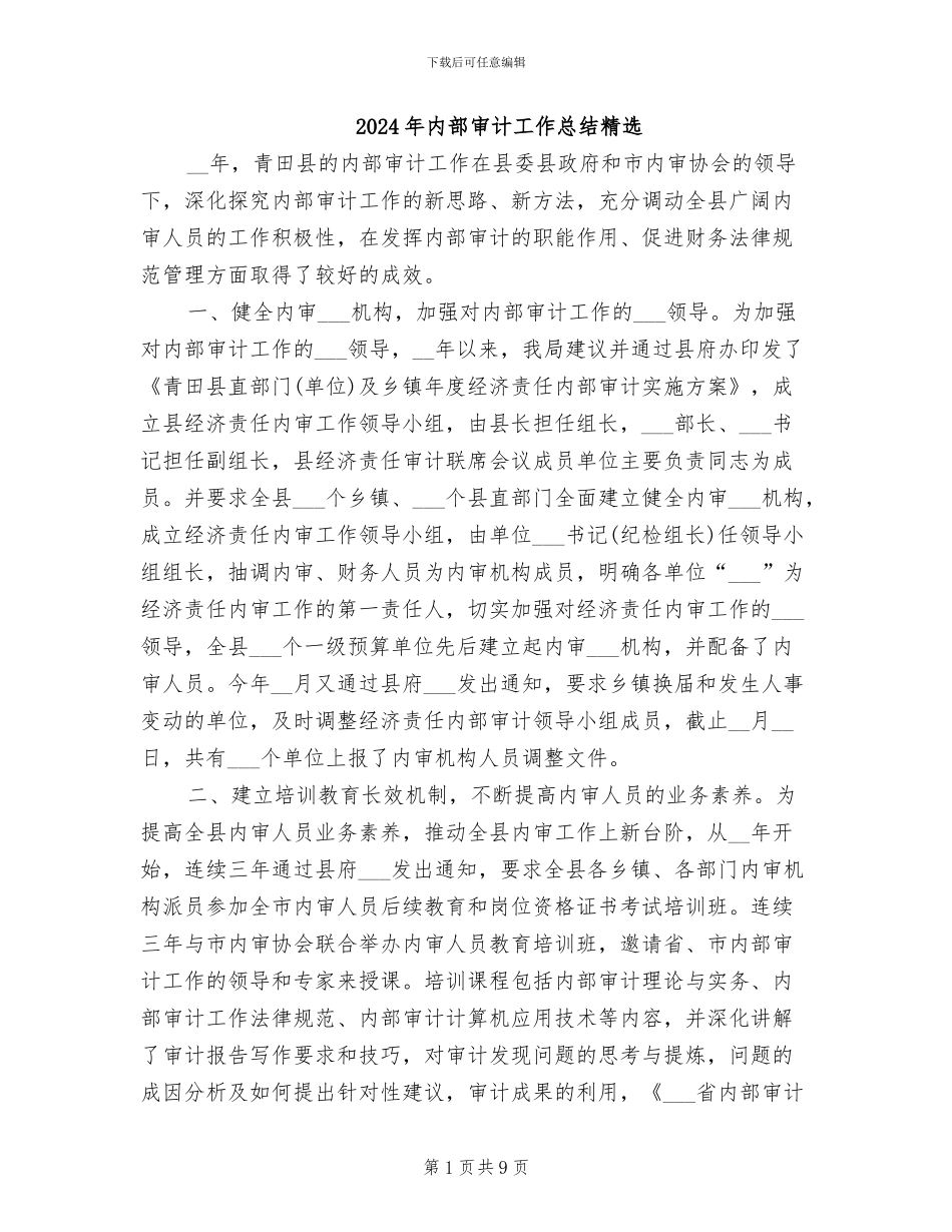 2024年内部审计工作总结精选_第1页