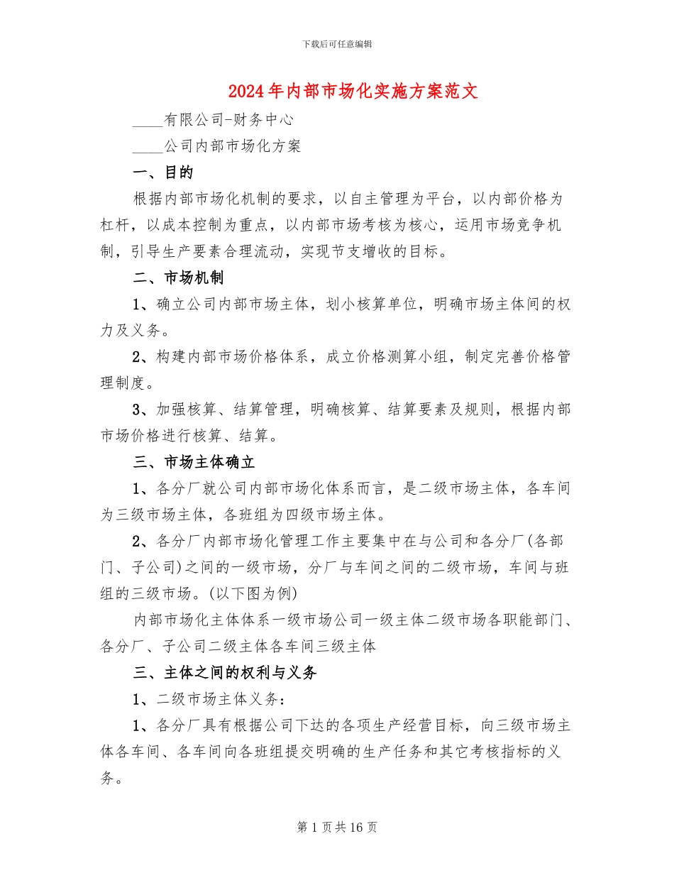 2024年内部市场化实施方案范文_第1页