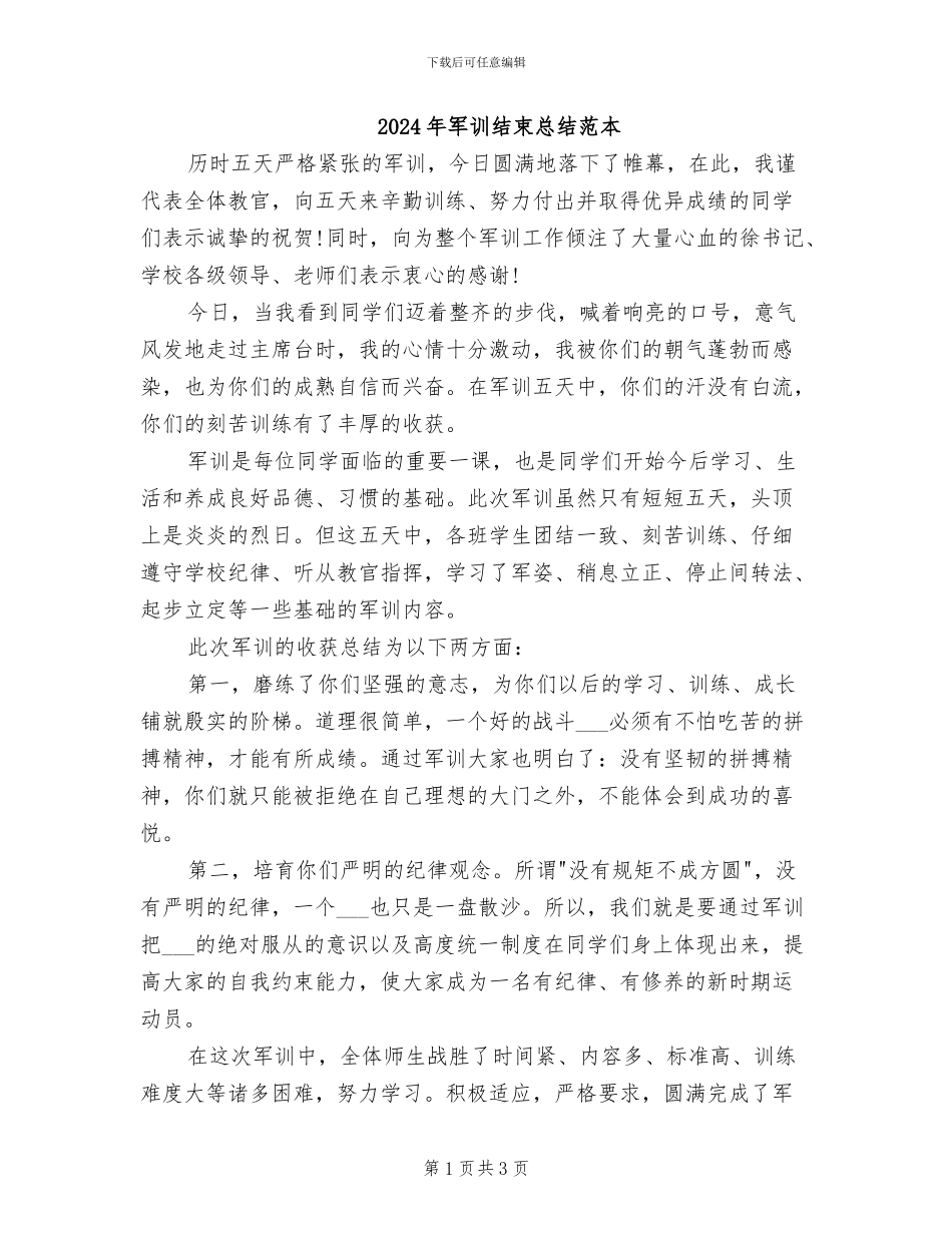 2024年军训结束总结范本_第1页