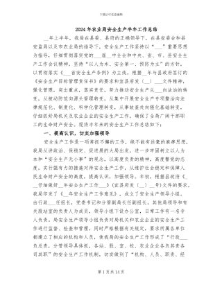 2024年农业局安全生产半年工作总结