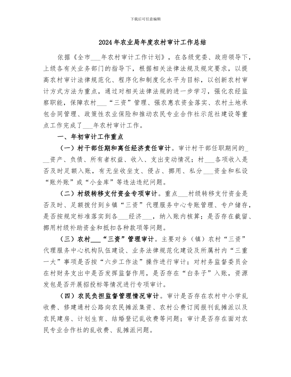 2024年农业局年度农村审计工作总结_第1页