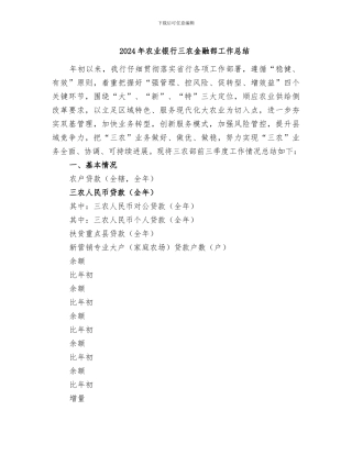 2024年农业银行三农金融部工作总结