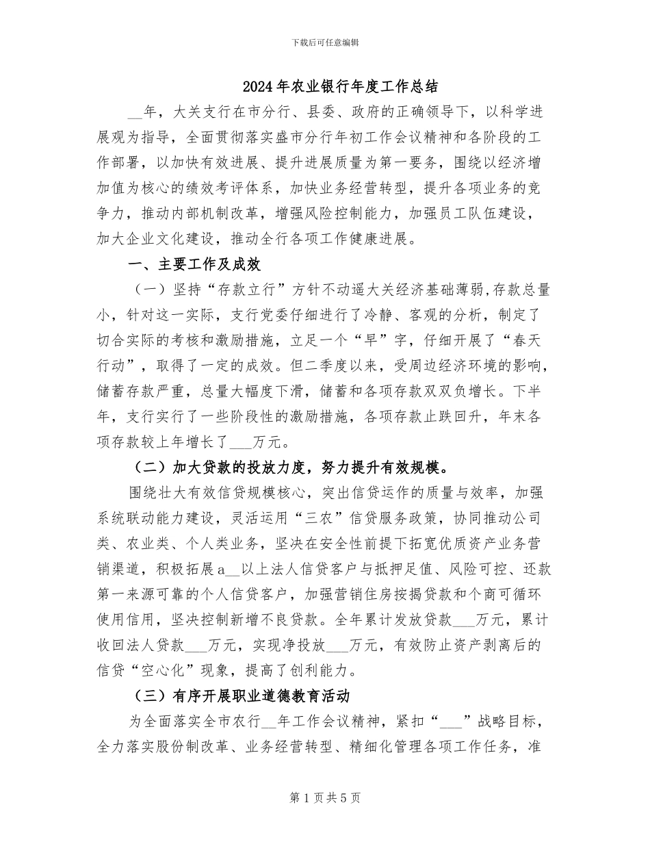 2024年农业银行年度工作总结_第1页