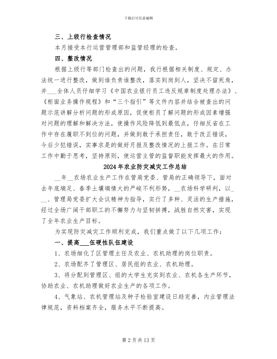 2024年农业银行运营主管月度工作总结_第2页