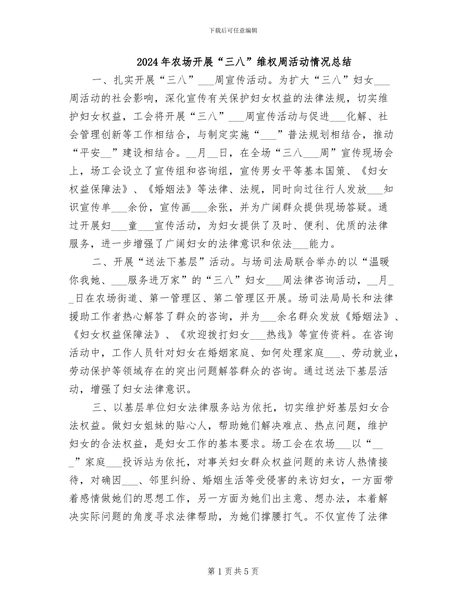 2024年农场开展“三八”维权周活动情况总结_第1页
