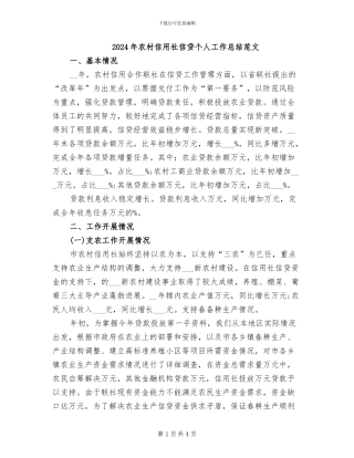 2024年农村信用社信贷个人工作总结范文