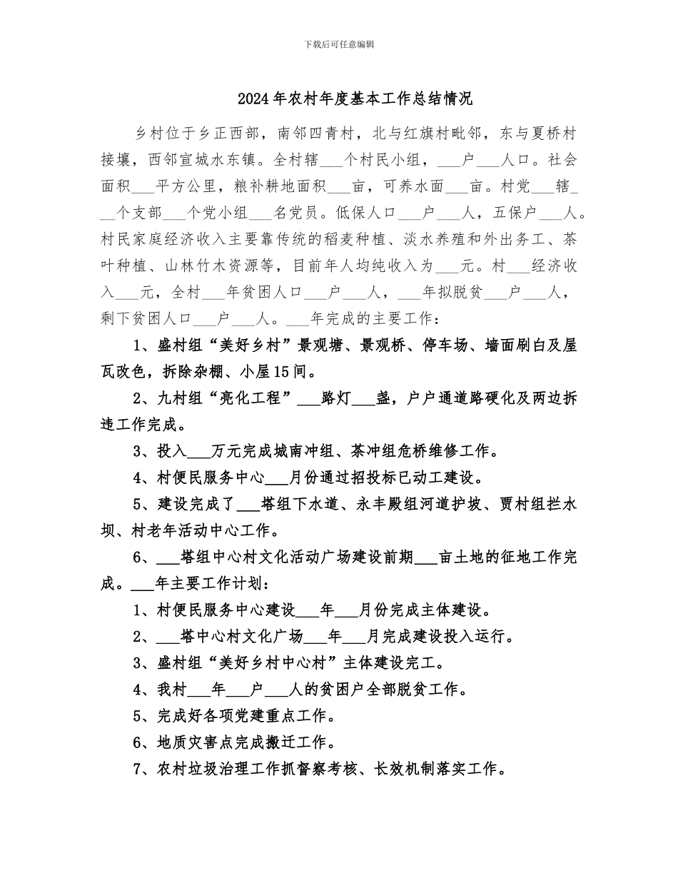 2024年农村年度基本工作总结情况_第1页