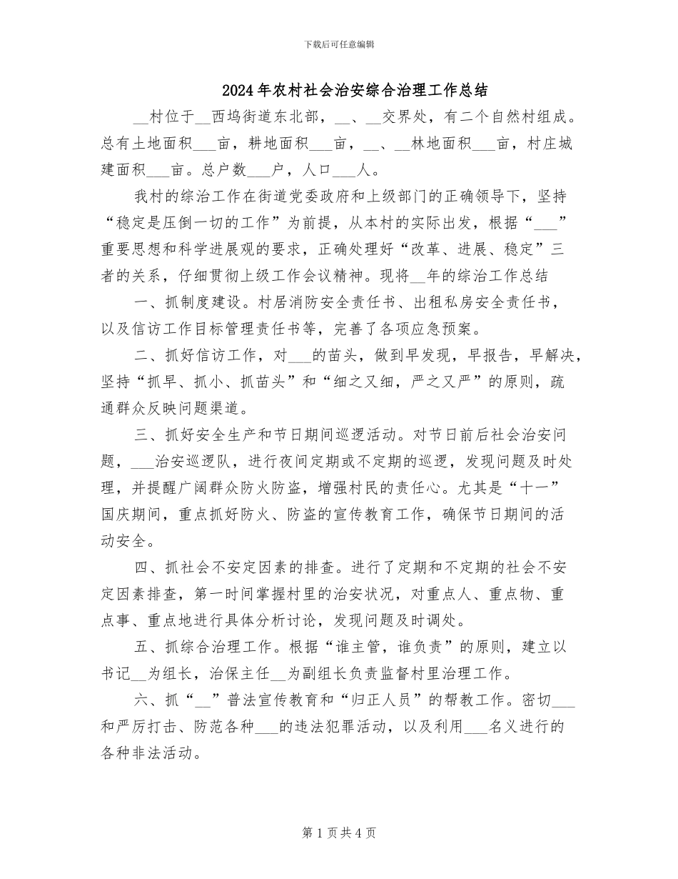 2024年农村社会治安综合治理工作总结_第1页