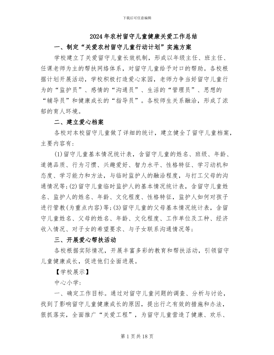 2024年农村留守儿童健康关爱工作总结_第1页