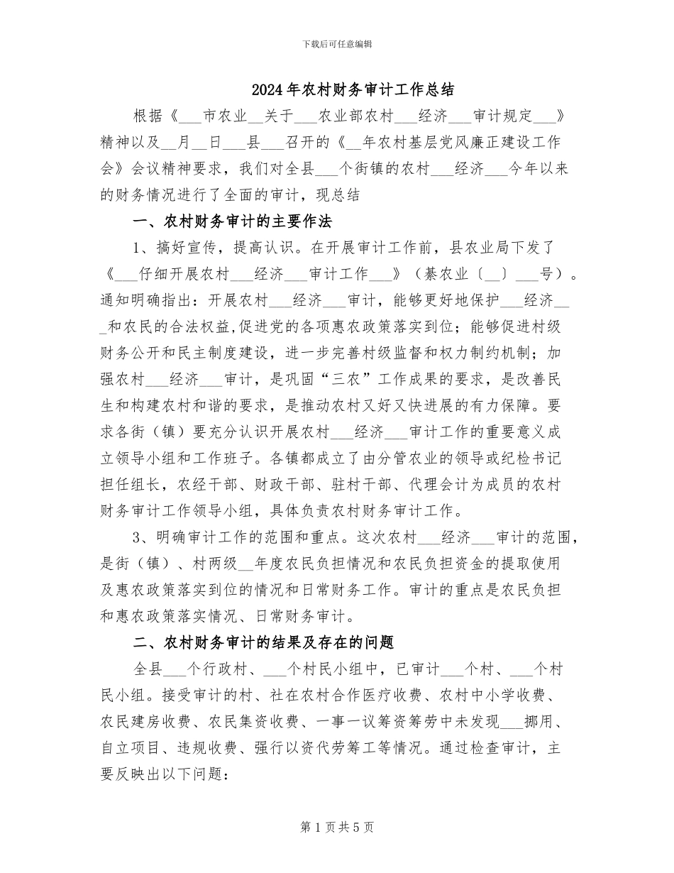 2024年农村财务审计工作总结_第1页