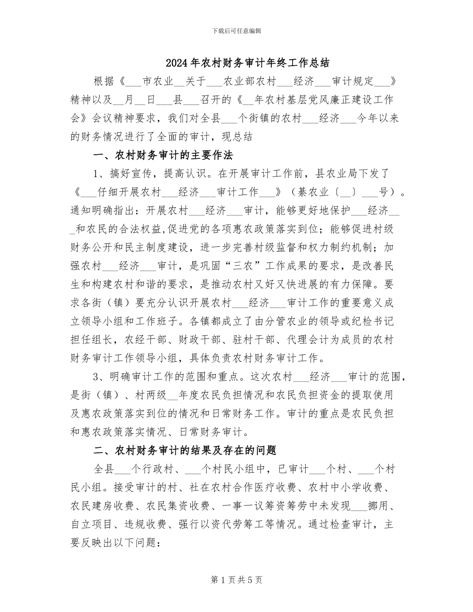 2024年农村财务审计年终工作总结_第1页