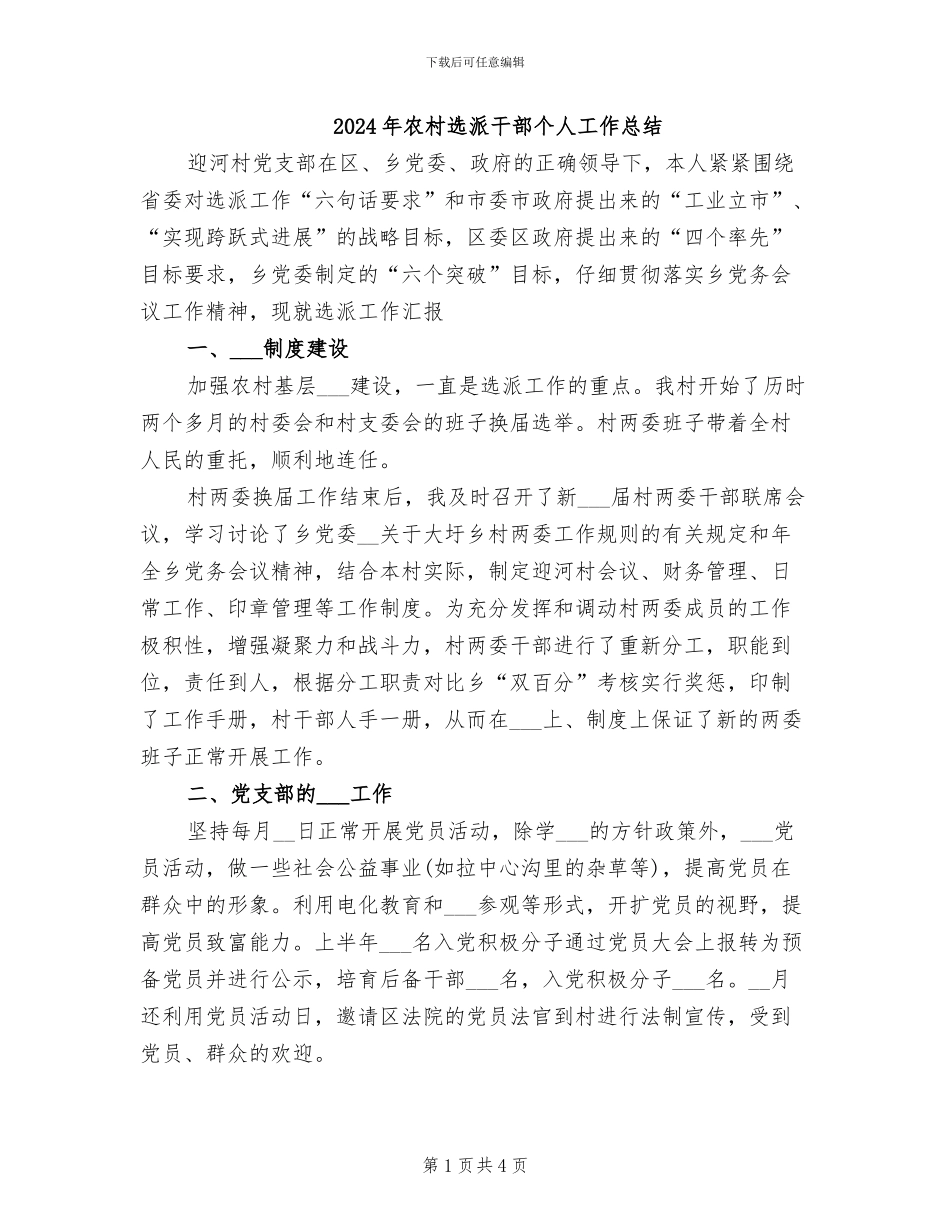 2024年农村选派干部个人工作总结_第1页