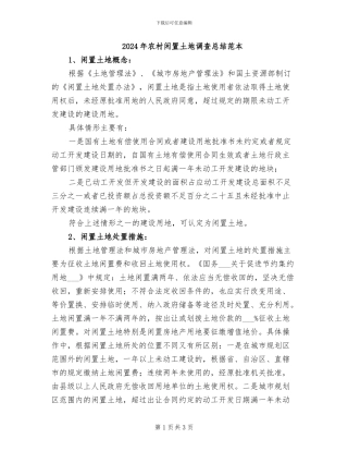 2024年农村闲置土地调查总结范本