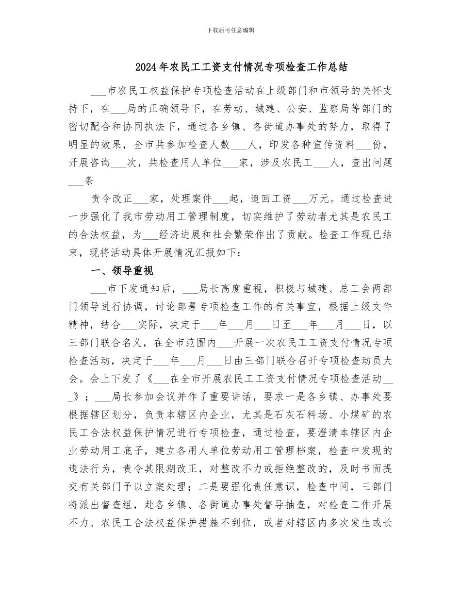 2024年农民工工资支付情况专项检查工作总结_第1页