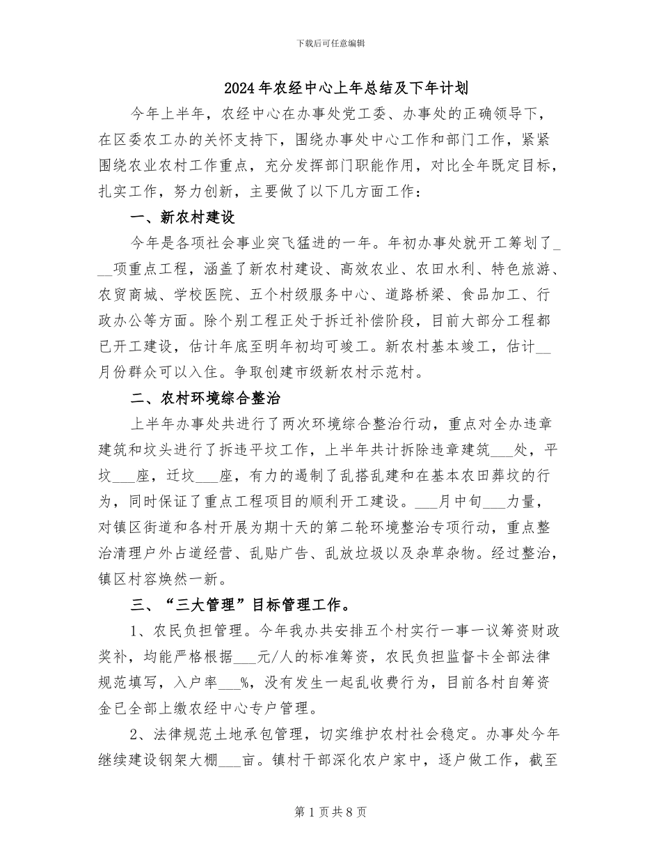 2024年农经中心上年总结及下年计划_第1页